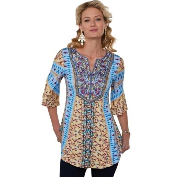 Soft Surroundings Fifi Floral Embroidered Boho Tunic Medium Petite - Picture 2 of 11